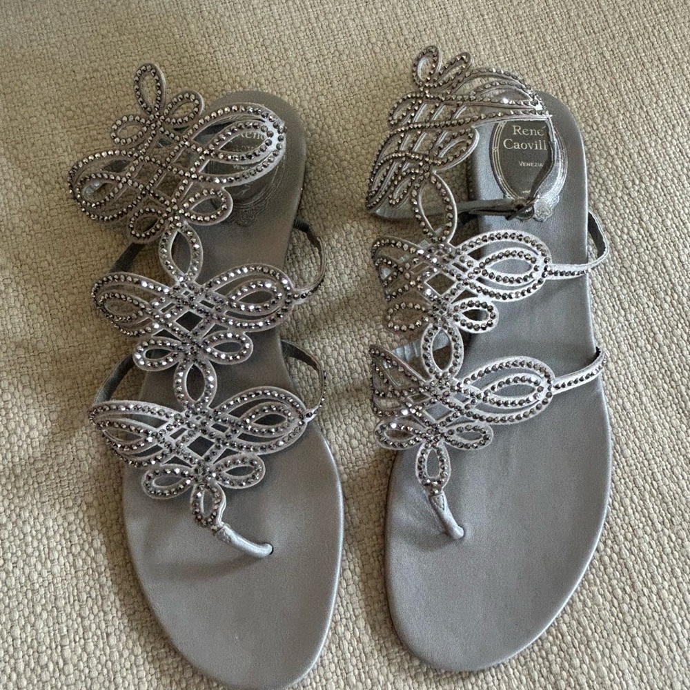 Rene Caovilla Women's Silver Embellished Sandals size 10.5